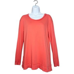 Planet by Lauren G Pima Cotton Top Coral Orange One Size Boxy Long Sleeve Shirt